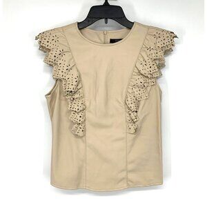 Marc NY Andrew Marc Top Faux Leather Laser Cut Ruffle Trim NWT